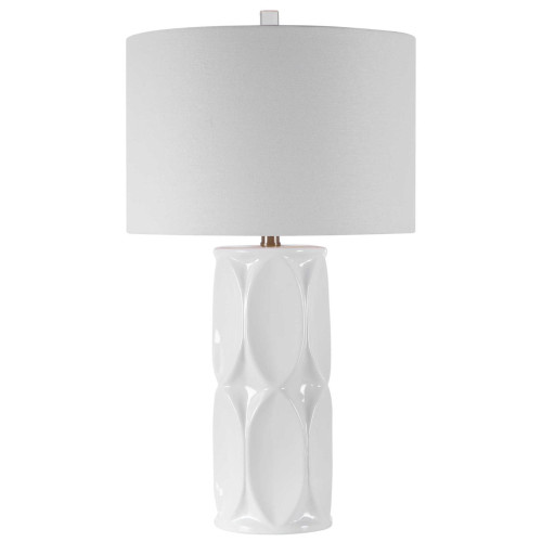 Geometric Ceramic Table Lamp with White Drum Shade - 26" - White - IMAGE 1