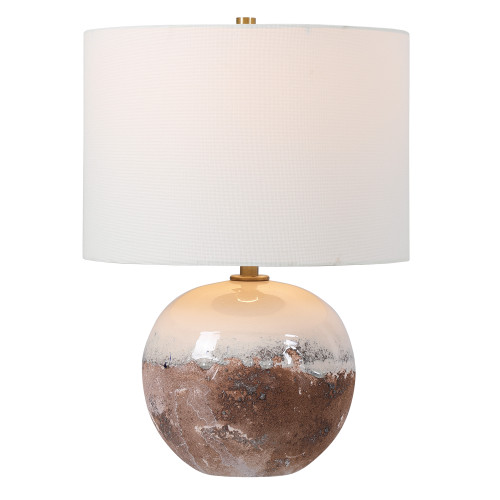 Crackled Ceramic Table Lamp with Drum Shade - 18" - Brown - IMAGE 1