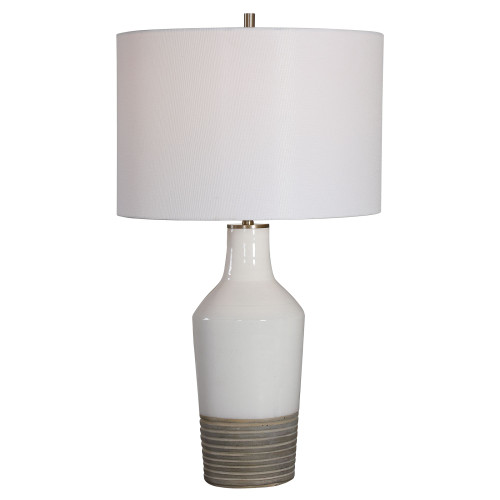 26.5" Contemporary Ceramic Table Lamp with White Round Drum Shade - IMAGE 1