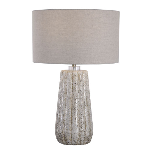 26" Contemporary Ceramic Table Lamp with Gray Round Drum Shade - IMAGE 1