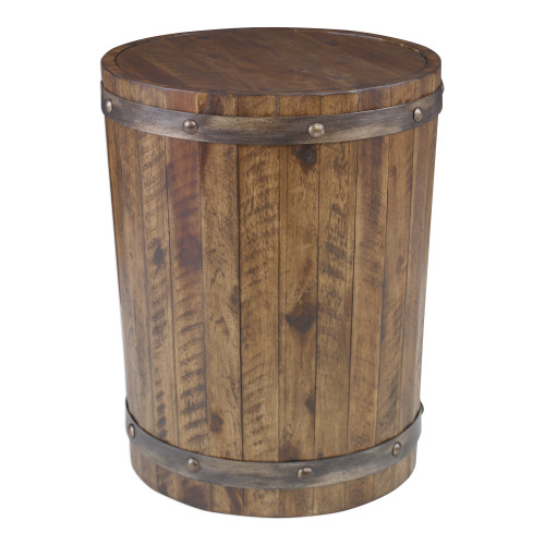 Round Top Wine Barrel Accent End Table - 24" - Brown - IMAGE 1