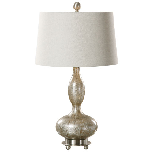 Smoked Mercury Glass Table Lamps with Beige Tapered Shade - 28.25" - Set of 2 - IMAGE 1