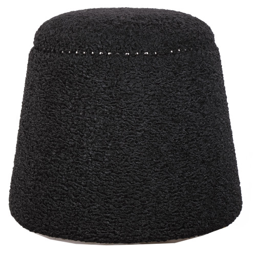 Nail Head Round Plush Ottoman - 19" - Black - IMAGE 1