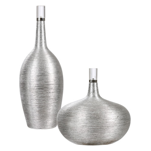 Ribbed Ceramic Decorative Bottles - 17" - Set of 2 - IMAGE 1