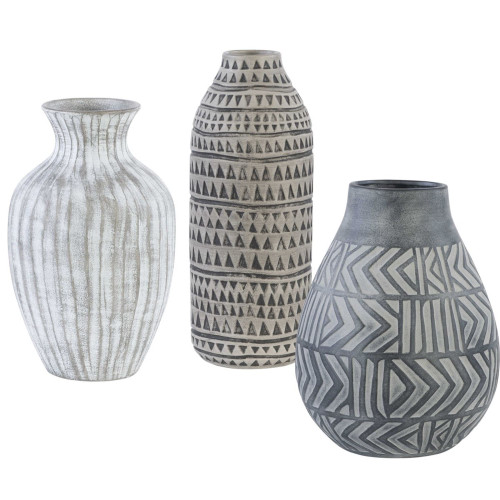 Etched Geometric Tabletop Decorative Vases - 18" - Set of 3 - IMAGE 1