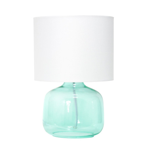 Jar Glass Table Lamp with Drum Shade - 13.5" - Aqua Blue and White - IMAGE 1