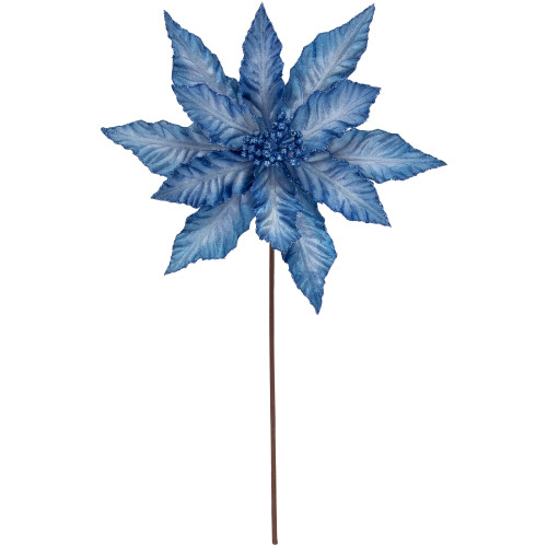 25" Two Tone Blue Glittered Poinsettia Christmas Stem Spray - IMAGE 1