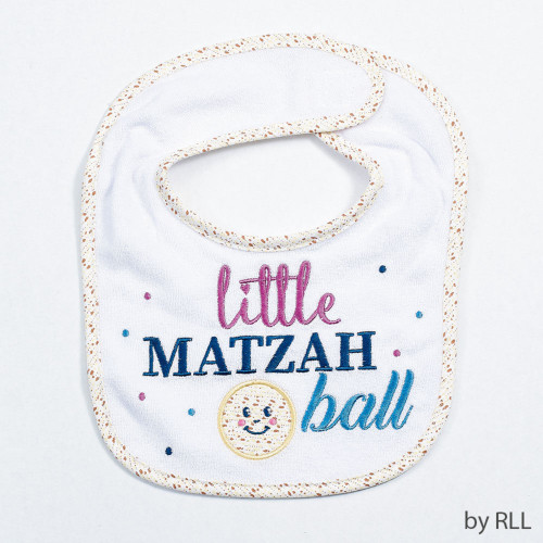 9.5" White and Blue "Little MATZAH Ball" Toddler Passover Embroidered Bib - IMAGE 1