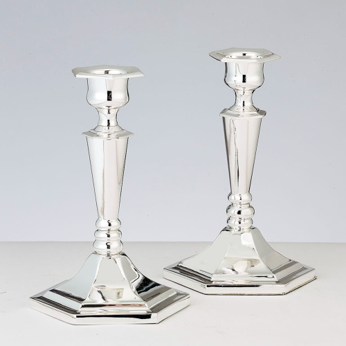 Set of 2 Silver Shabbat Tabletop Candlesticks 6" - IMAGE 1