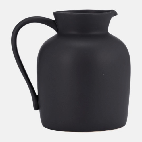 Ceramic Pitcher Tabletop Vase - 7.5" - Black - IMAGE 1
