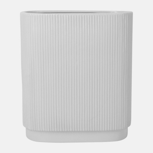 Ceramic Ridged Tabletop Vase - 12" - White - IMAGE 1