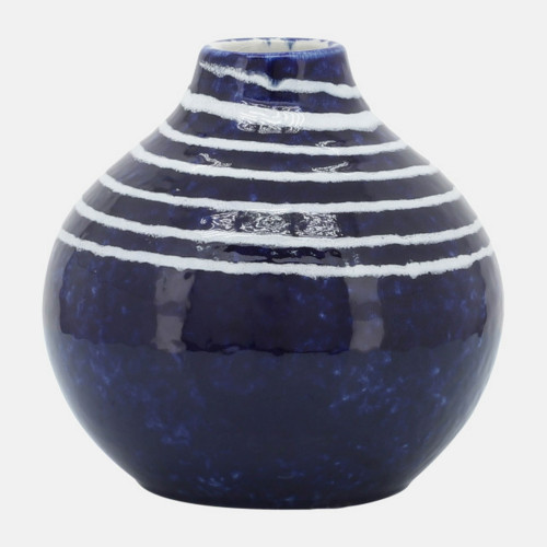 Primeval Striped Ceramic Vase - 5" - Blue and White - IMAGE 1