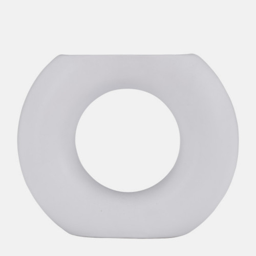 Donut Ceramic Vase with flat Base- 6.5" - White - IMAGE 1