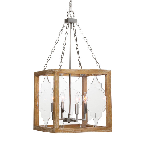 33" Brown and Clear Contemporary 4 Light Lantern Pendant - IMAGE 1