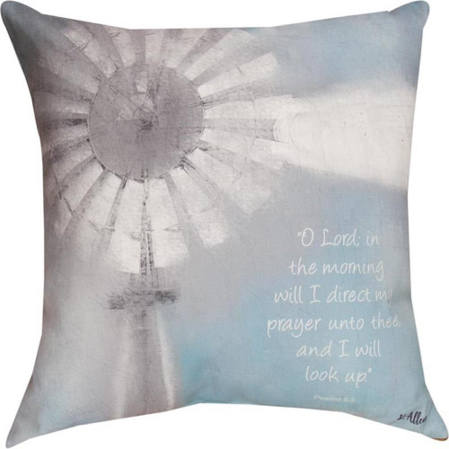 4” White and Blue Windmill with Bible Verse Square Pillow - IMAGE 1