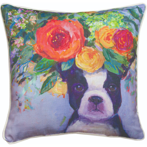 18" Square Polyester Pillow with Dogs in Bloom Boston Design - IMAGE 1
