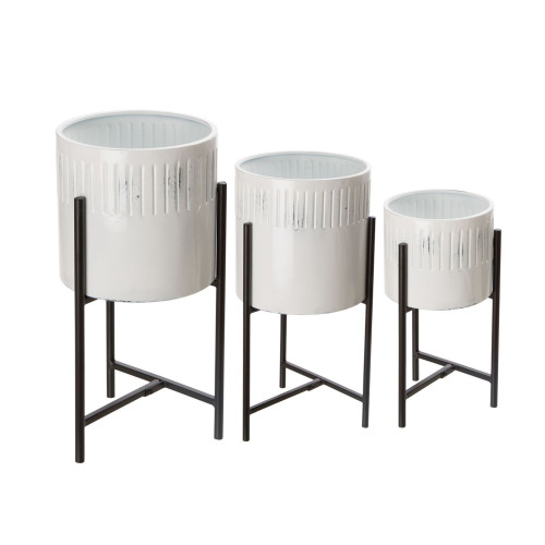 Set of 3 White and Black Nesting Planter Stands 24" - IMAGE 1