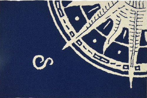 5’ x 7’  Blue and White Sailors Compass Indoor/Outdoor Area Rug - IMAGE 1