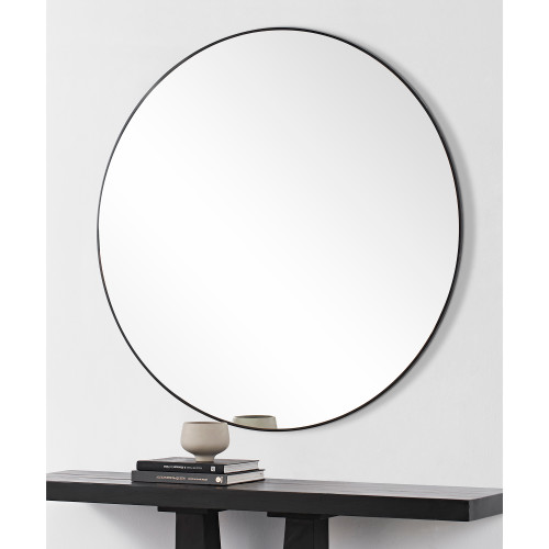 Iron Framed Round Wall Mirror - 48" - Black - IMAGE 1
