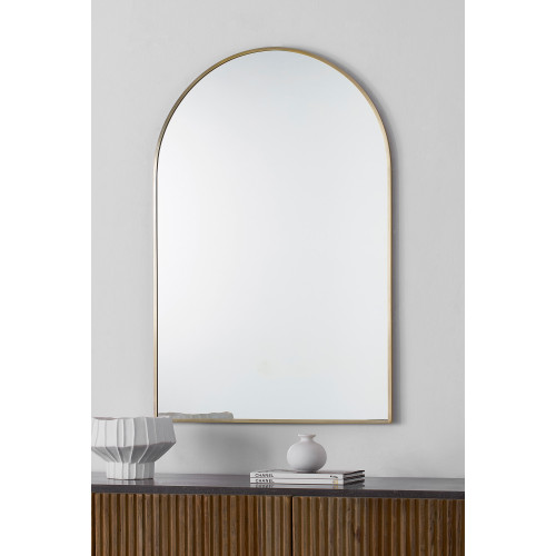 Metal Framed Arched Wall Mirror - 36" - Brass Finish - IMAGE 1
