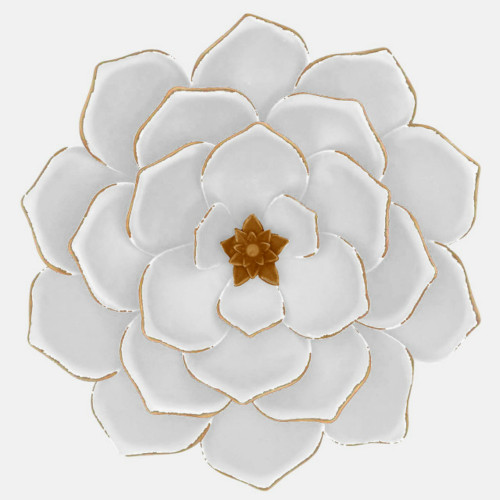 Multi layered Flower Wall Decoration - 17" - White and Gold - IMAGE 1
