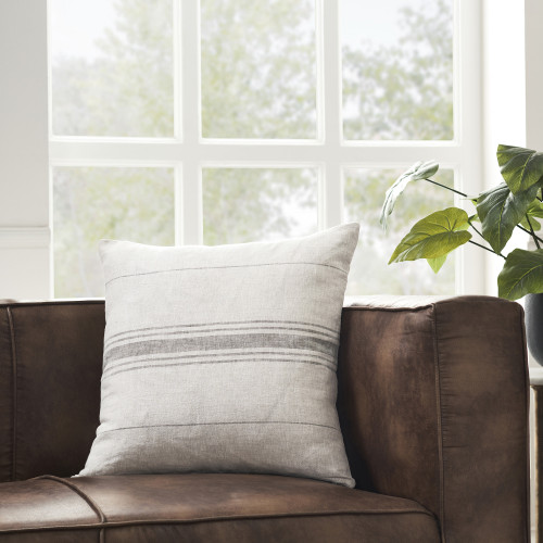 Striped Linen Square Throw Pillow - 20" - Gray and White - IMAGE 1