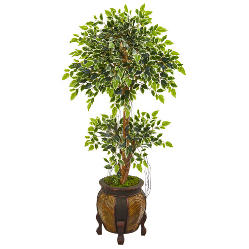 5' Artificial Variegated Ficus Tree in Decorative Planter - IMAGE 1