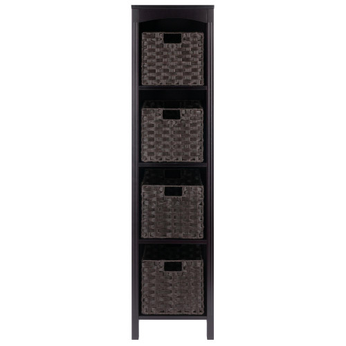 5 Pc Storage Shelf with 4 Foldable Woven Baskets - 56" - Espresso and Chocolate - IMAGE 1