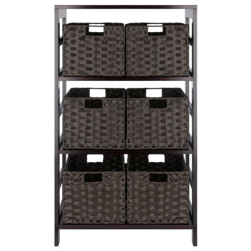 7 Piece Storage Shelf with Foldable Woven Baskets - 42" - Espresso and Chocolate - IMAGE 1