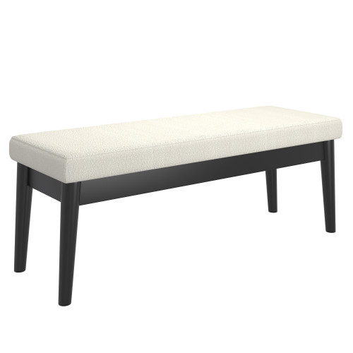 Boucle Upholstered Bench - 48" - Creme White and Black - IMAGE 1