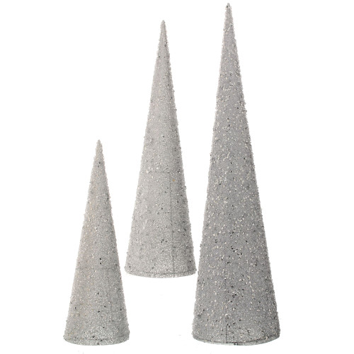 Set of 3 Silver Sequin Beaded Cone Christmas Trees 30" - IMAGE 1