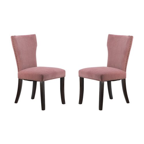 Velvet Armless Nail Head Wooden Dining Chairs - 37" - Pink and Brown - 2ct - IMAGE 1