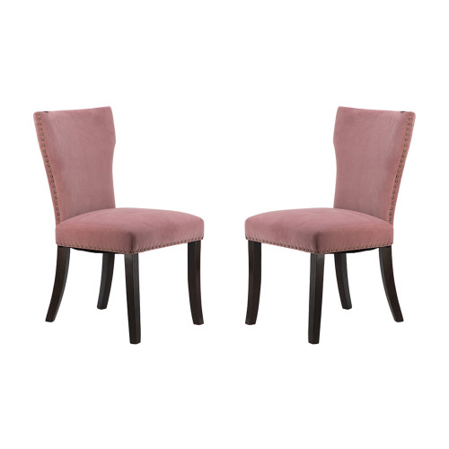 Velvet Armless Nail Head Wooden Dining Chairs - 37" - Pink and Brown - 2ct - IMAGE 1