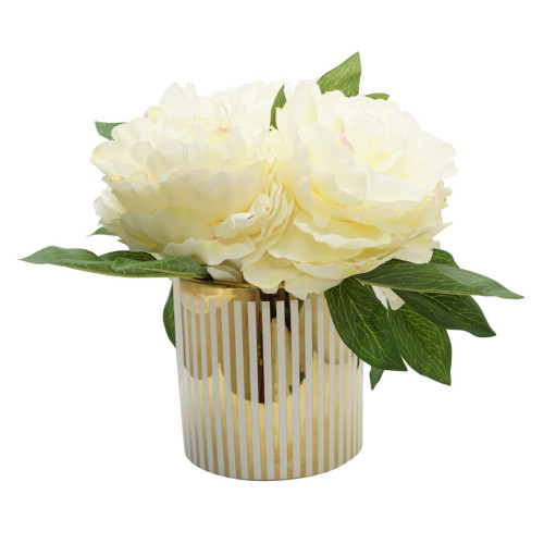 Potted Artificial Peonies Arrangement - 12" - White and Gold - IMAGE 1
