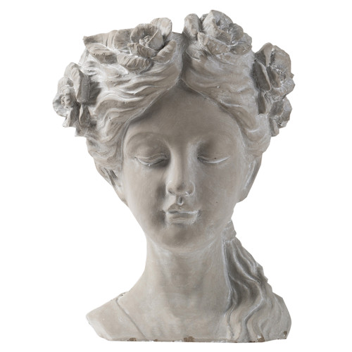 Girl Head Bust with Wreath Crown Planter - 15.5" - Whitewash Finish - IMAGE 1