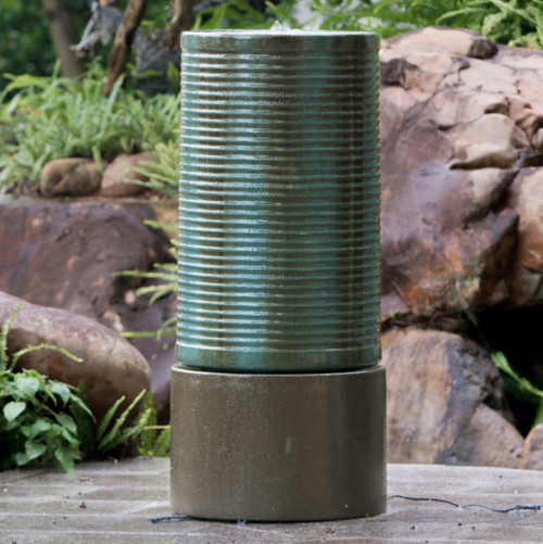 Round Ribbed Outdoor Garden Water Fountain - 43.5" - Gray - IMAGE 1