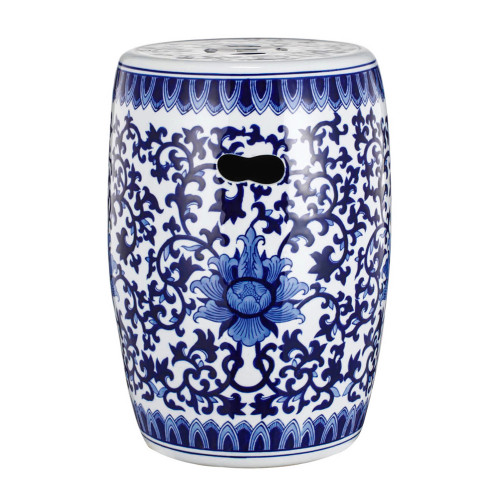 Floral Porcelain Garden Stool - 11.25" - Blue and White - IMAGE 1