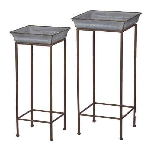 Square Shelburne Plant Stands - 30.25" - Gray and Brown - 2ct - IMAGE 1