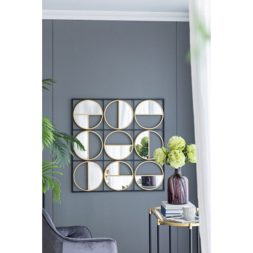 Geometric Metal Framed Square Wall Mirror - 35.5" - Black and Gold - IMAGE 1
