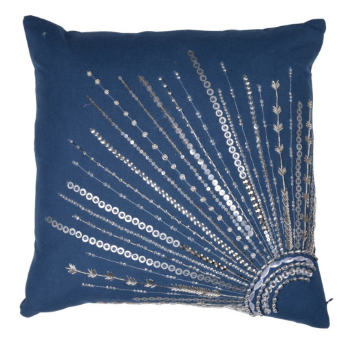 Sunrays Beaded Throw Pillow - 18" - Blue and Silver - IMAGE 1