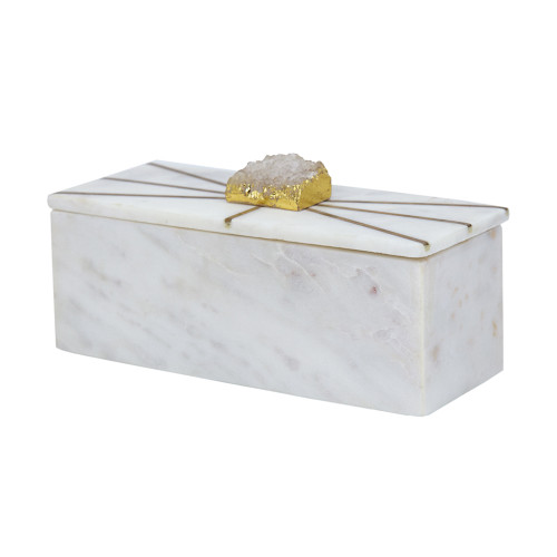 Decorative Rectangular Marble Box with Lid - 7.5" - White - IMAGE 1