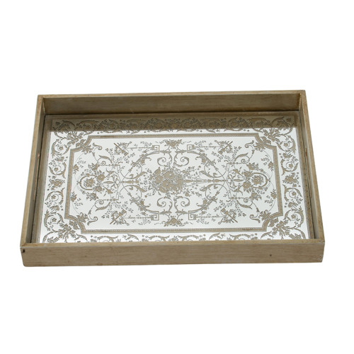 Floral Mirrored Rectangular Tray - 18" - IMAGE 1