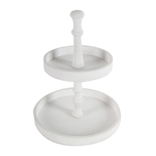 Two Tiered Wooden Round Tray - 15.5" - IMAGE 1