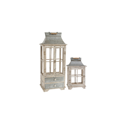 Candle Lanterns with Handle and Drawers - 36.5" - Ivory and Silver - 2ct - IMAGE 1