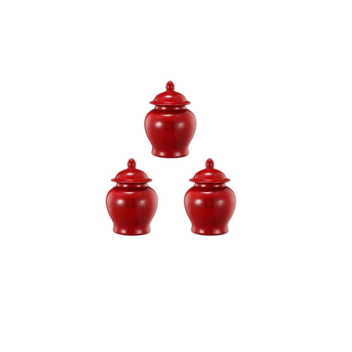Crimson Small Porcelain Ginger Jars - 5.5" - Red - 3ct - IMAGE 1