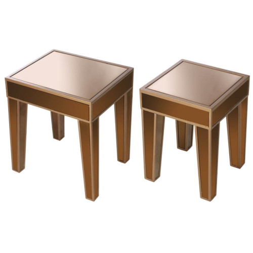 Mirrored Square Side Tables - 20.75" - Brown - 2ct - IMAGE 1