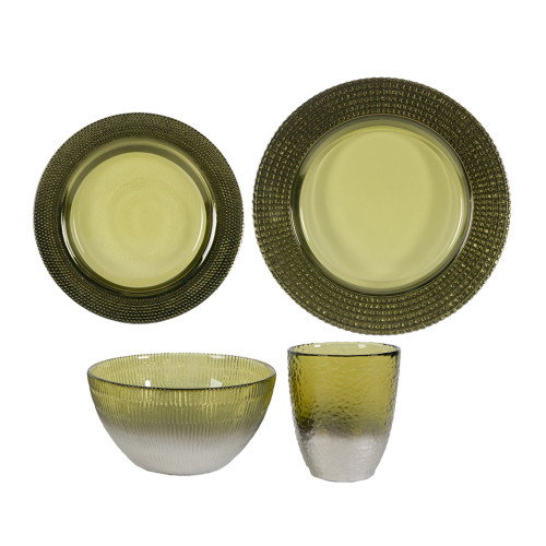 Glass Dinnerware Set - 13" - Green - 4ct - IMAGE 1