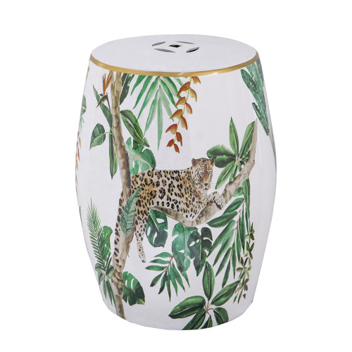 Round Jungle Ceramic Stool - 18" - IMAGE 1