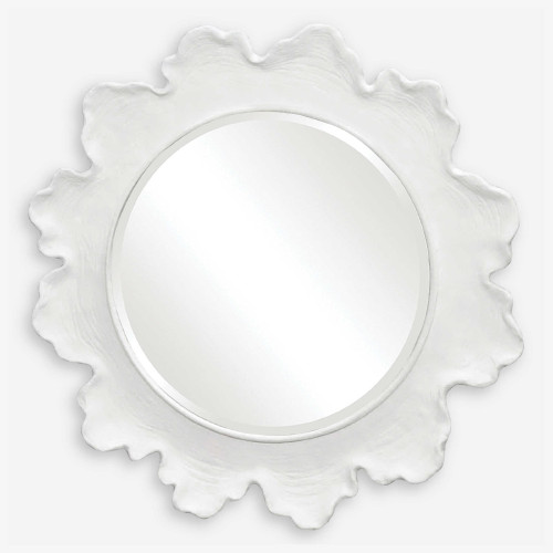 Sea Coral Round Wall Mirror - 34" - White - IMAGE 1