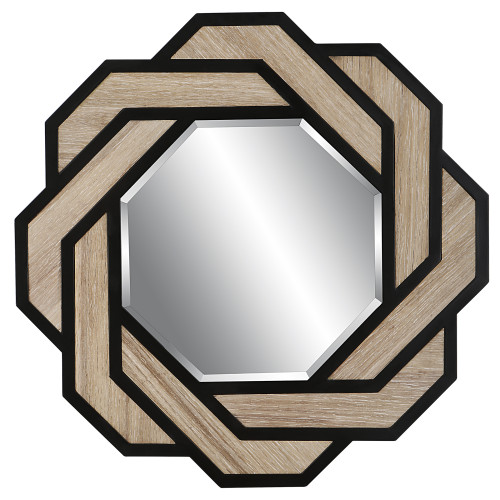 Octagonal Wall Mirror - 36.25" - Brown and Black - IMAGE 1